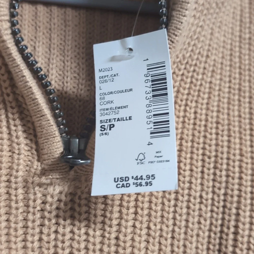 Children's Place NWT Cork Brown Sweater With Fur On‎ Inside Collar Size Small